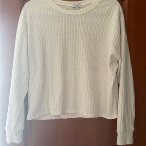 Cream Ribbed Long Sleeve Top